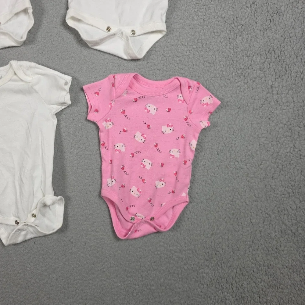 Lot of 5 Girl Body Suit Size 3M White Pink 100% Cotton Carter Hello Kitty